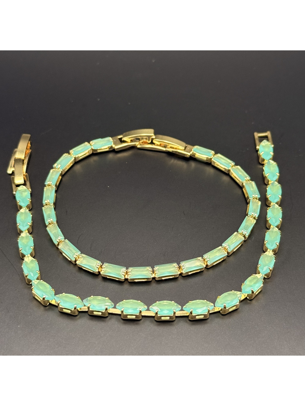 candy+clover milky mint crystal gold tone bracelet stack (2 pieces)